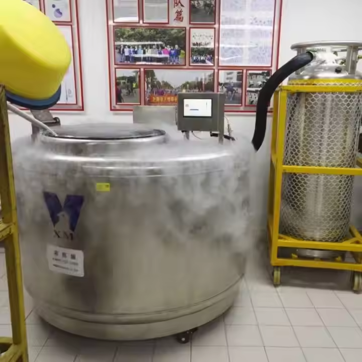 使用液氮罐凍存，外部結霜